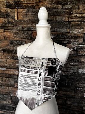 Forever 21 Black & White Newspaper Print Halter Top